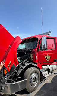 Red Kenworth with hood up at La Barca for Clean Truck Check